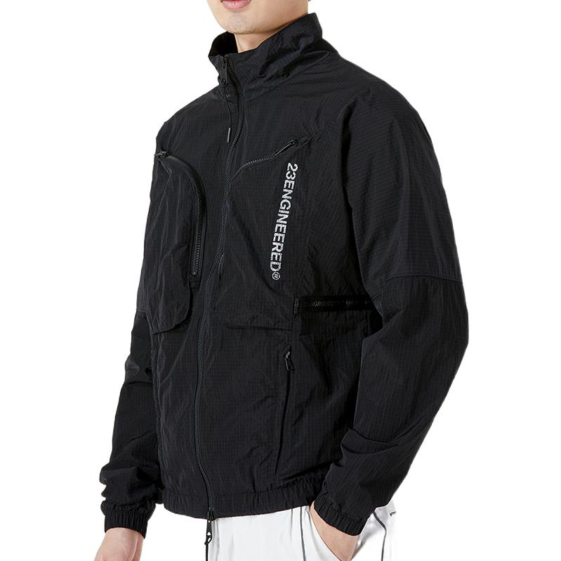 Men's Air Jordan SS22 Solid Color Zipper Stand Collar Sports Jacket Black DJ0256-010