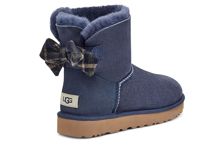 (WMNS) UGG Mini Bailey Bow Plaid Ribbon 'Navy Blue Grey' 1119115-NAVY
