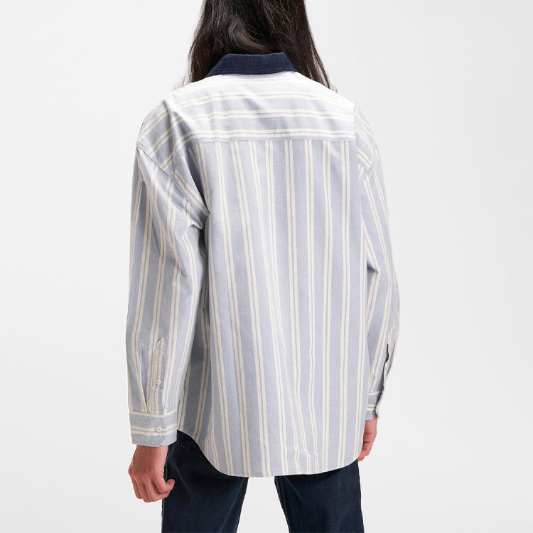 Men's Levis Series Lapel Pure Cotton Stripe Long Sleeves Blue Shirt 52355-0000