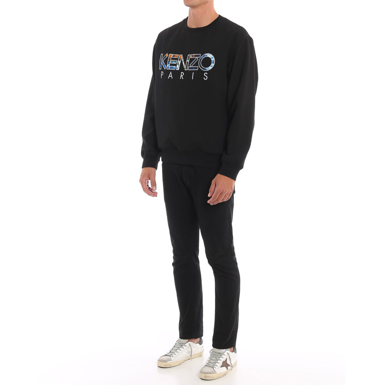 Men's KENZO Logo Embroidered Round Neck Long Sleeves Black F96-5SW604-1RH-99