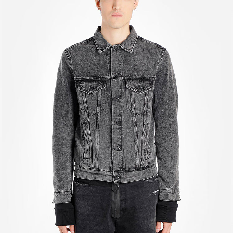 Off-White Pattern Arrow Printing Splicing Pattern Denim Jacket Gray OMYE019G20DEN0010888