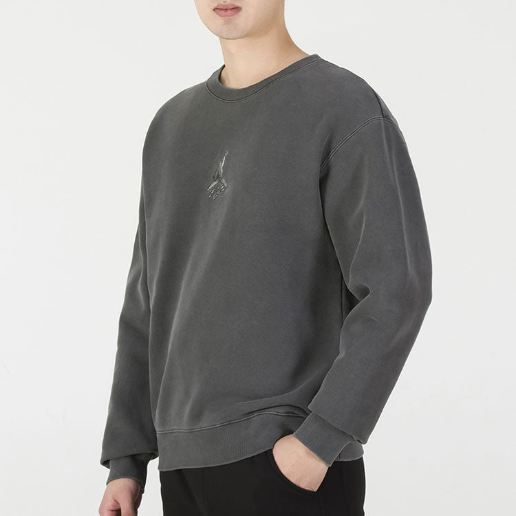 Men's Air Jordan As J Flt Hrtg Flc Crew Embroidered Logo Sports Solid Color Knit Pullover Round Neck Autumn Gray DO2308-011