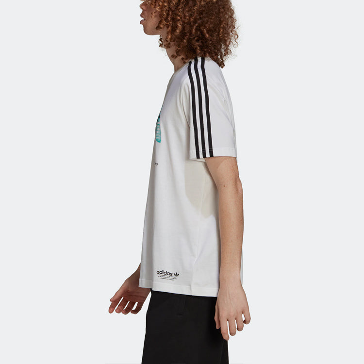 Men's adidas originals United Tee Upside Down Large Logo Stripe Round Neck Casual Sports Short Sleeve White T-Shirt HF4907
