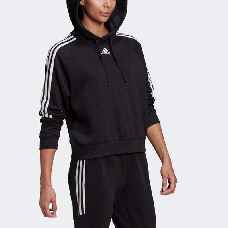 (WMNS) adidas Loose-Cut 3-Stripes Cropped Hoodie 'Black' GL1460