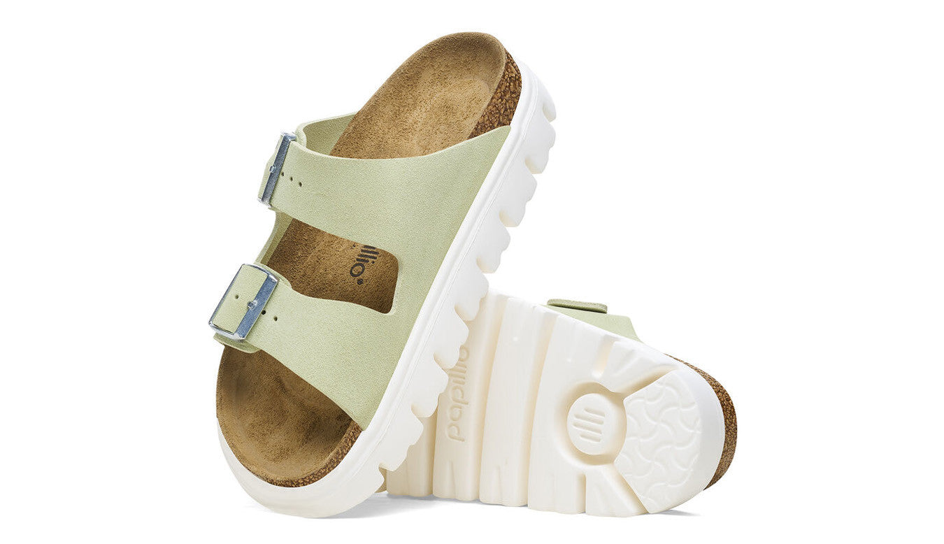 Birkenstock Arizona Platform Suede Leather Narrow Fit Sandals 'Faded Lime' 1026888