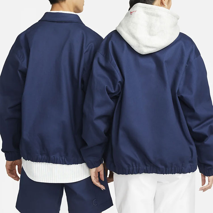 Men's Nike Solid Color Logo Casual Lapel Jacket Navy Blue DQ6335-410