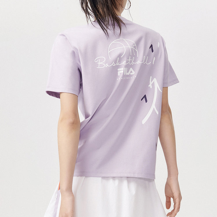 FILA FUSION Pattern Round Neck Sports Short Sleeve Purple T11W128103A-VT
