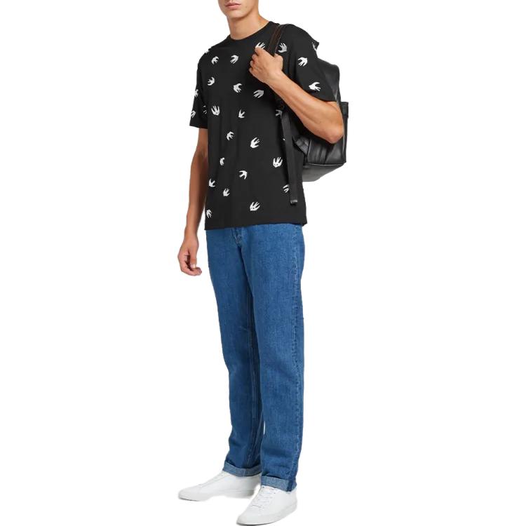Men's McQ Alexander McQueen Contrasting Colors Embroidered Short Sleeve Black 291571-RMT64-1000