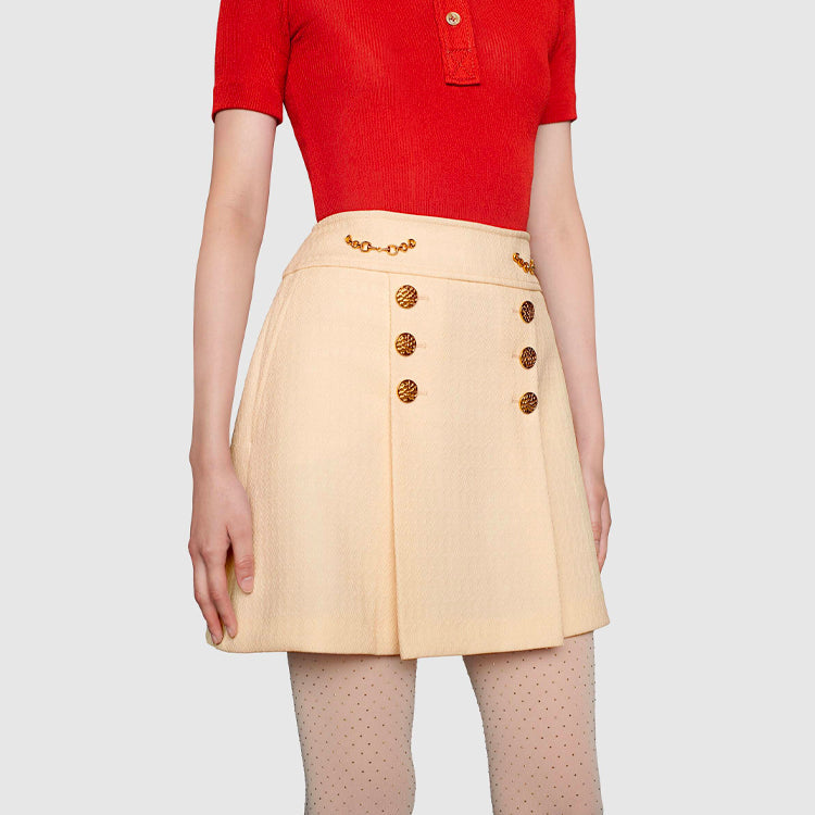 (WMNS) Gucci Horseback Buckle Diamond Wool Skirt For White 643330-ZAF5T-9205