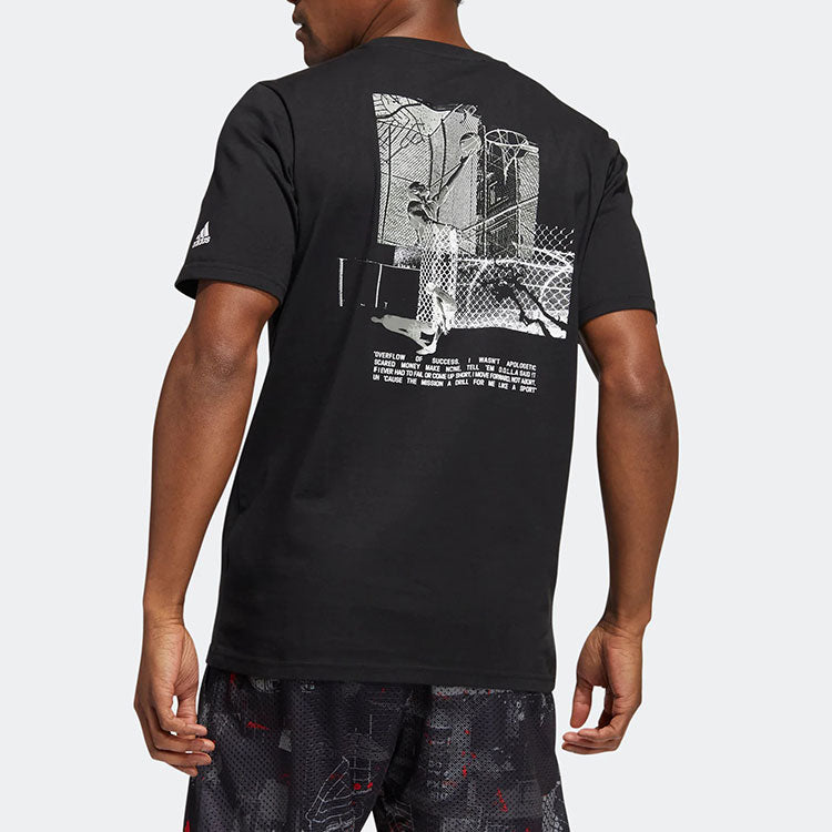 Men's adidas Alphabet Printing Sports Round Neck Short Sleeve Black T-Shirt HG4424