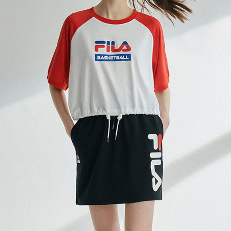 (WMNS) FILA FUSION FILA LOGO Short Sleeve Red White Splicing T11W022118F-RD