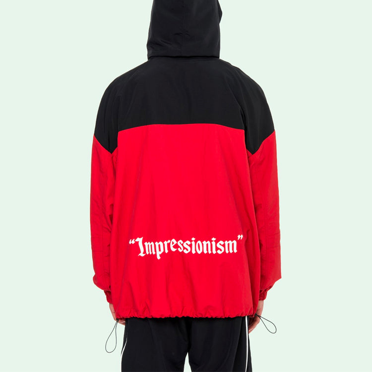 Off-White SS19 Mens Logo Hooded Windbreaker Jacket 'Red Black' OMEA169R19C010262001