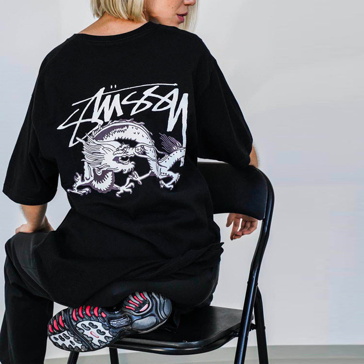 Stussy Dynasty Classic Dragon Printing Short Sleeve Unisex Black 1904300