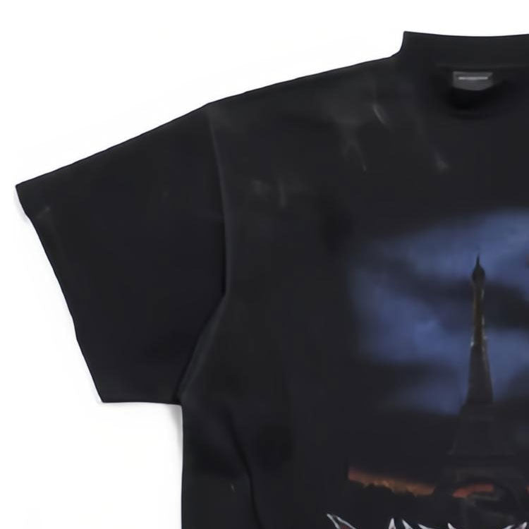 Balenciaga Paris Moon T-shirt Oversized 'Black Faded' 739028TOVE41055