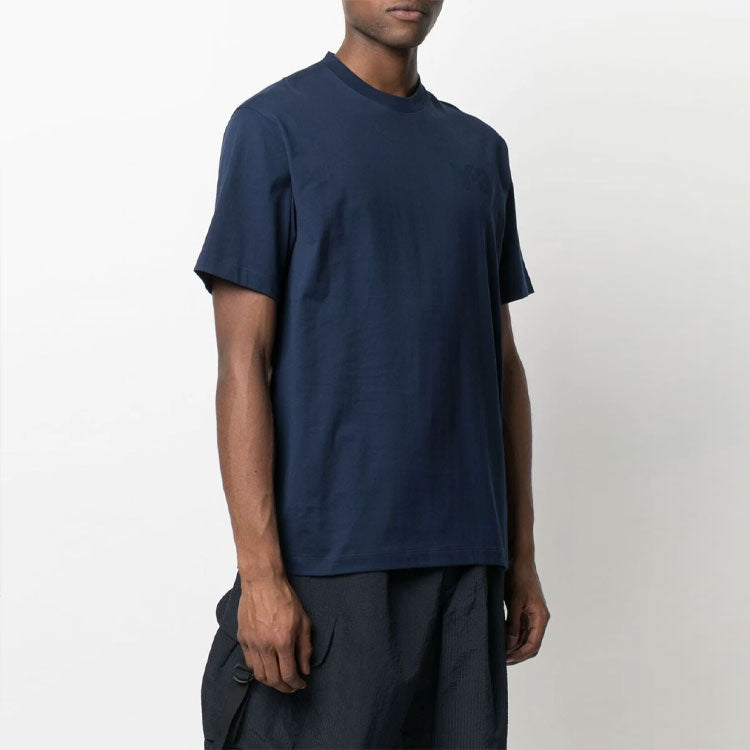 Men's Y-3 SS21 Cotton Round Neck Short Sleeve Navy Blue T-Shirt GV4114