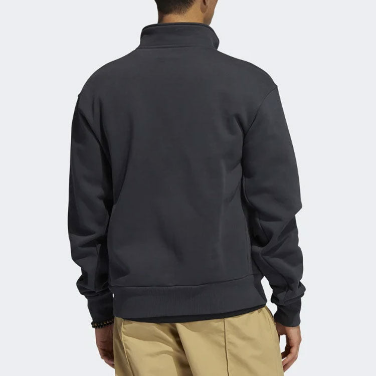 Men's adidas originals Logo Embroidered Solid Color 1/4 Zipper Stand Collar Jacket Dark Grey GR8771