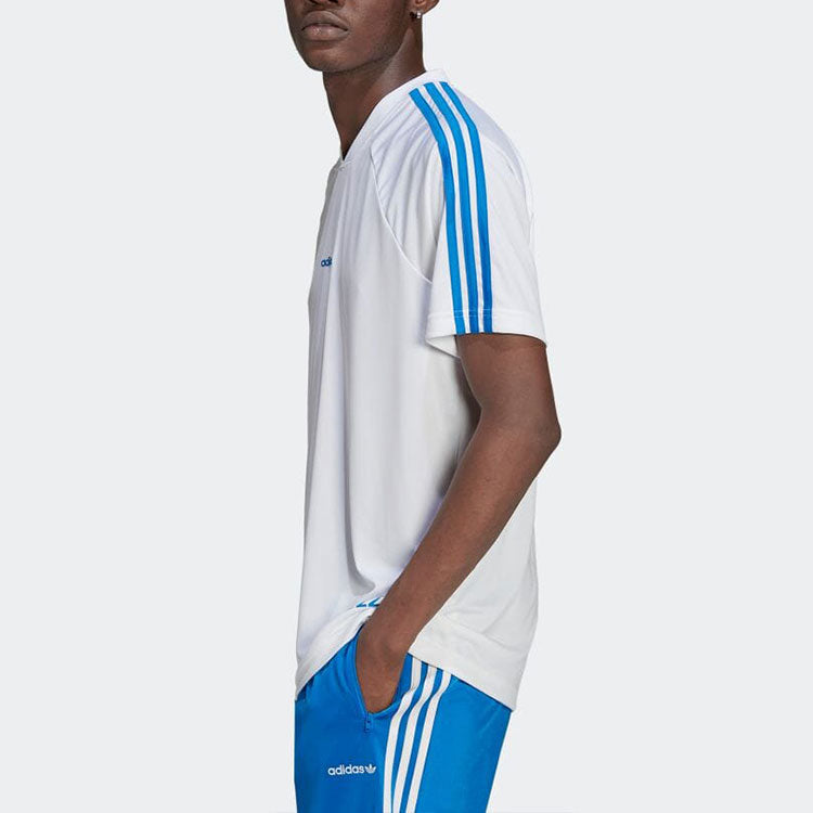 Men's adidas originals Logo Printing Stripe V Neck Short Sleeve Japanese Version White T-Shirt HC7169