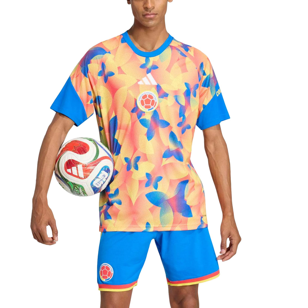 adidas Colombia 26 Home Pre Match Jersey Aisa Sizing 'Glow Blue Semi Lucid Red Impact Yellow' JZ6238