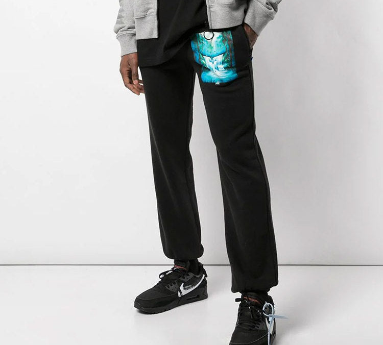 Men's Off-White Printing Black Sports Pants/Trousers/Joggers OMCH022E19E300151088