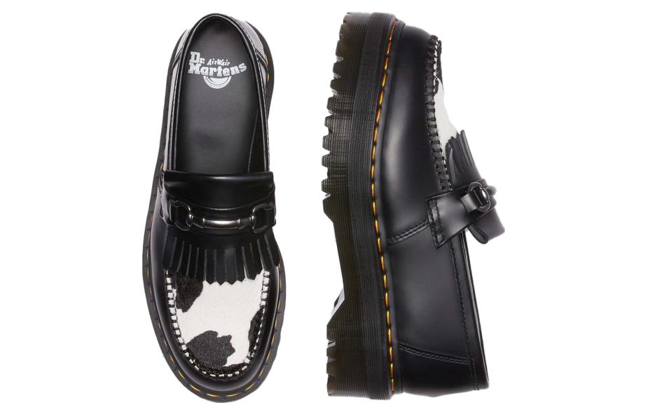 Dr.Martens Adrian Snaffle Hair On & Leather Cow Print Kiltie Loafers 'Black' 31097937