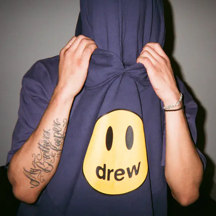 Drew House Mascot Smiling Face hooded Fleece Lined Unisex Royal blue DR-SS20-020