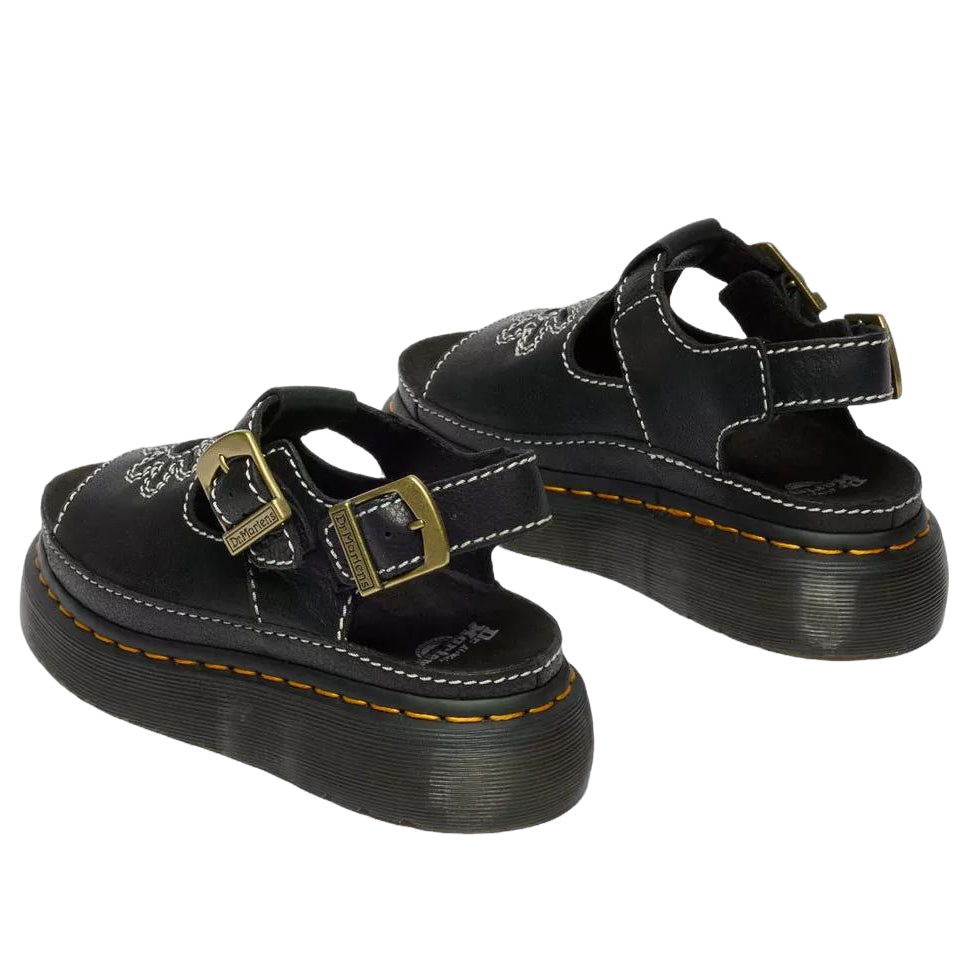(WMNS) Dr. Martens Dunnet Flower Full Grain Leather Sandals 'Black' 40526001
