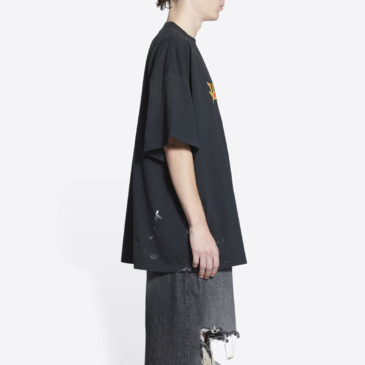 Balenciaga Metallica Short Sleeve T-Shirt Oversized Fit 'Black Orange' 694576TMV881055