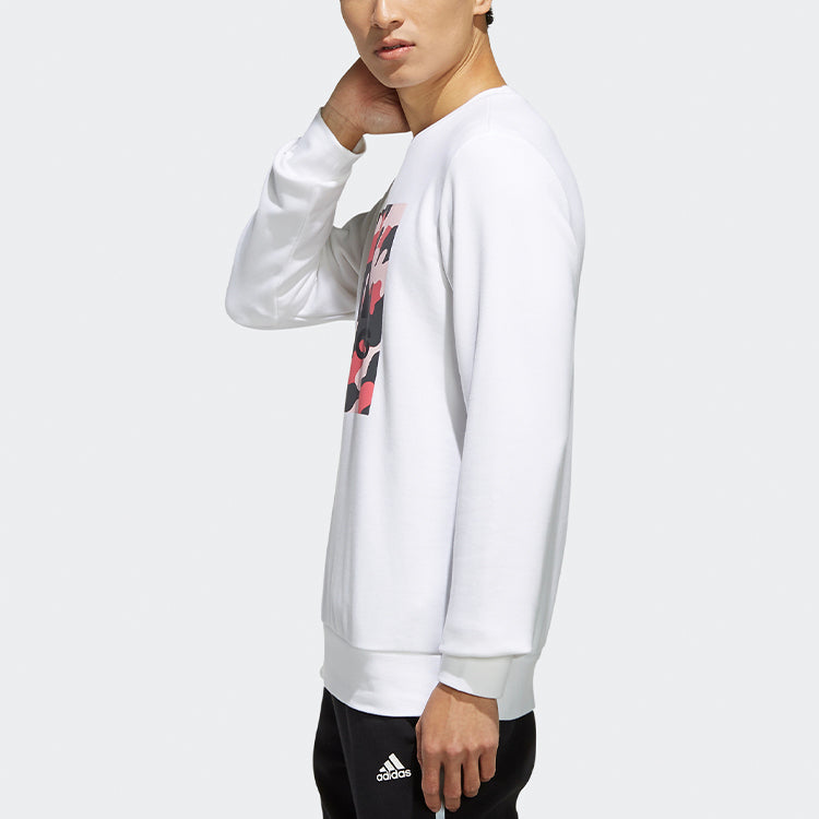 adidas logo Printing Camouflage Loose Sports Round Neck Pullover White FJ0223