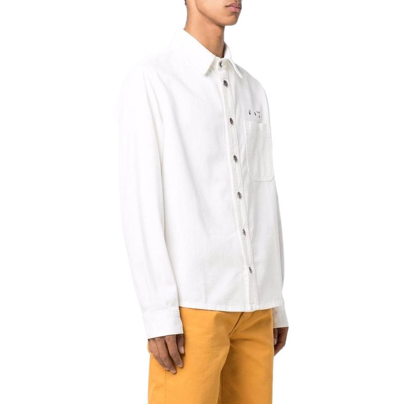Men's Off-White FW22 Back Pattern Printing Single Breasted Denim Loose Fit White Shirt OMYD027C99DEN0010110