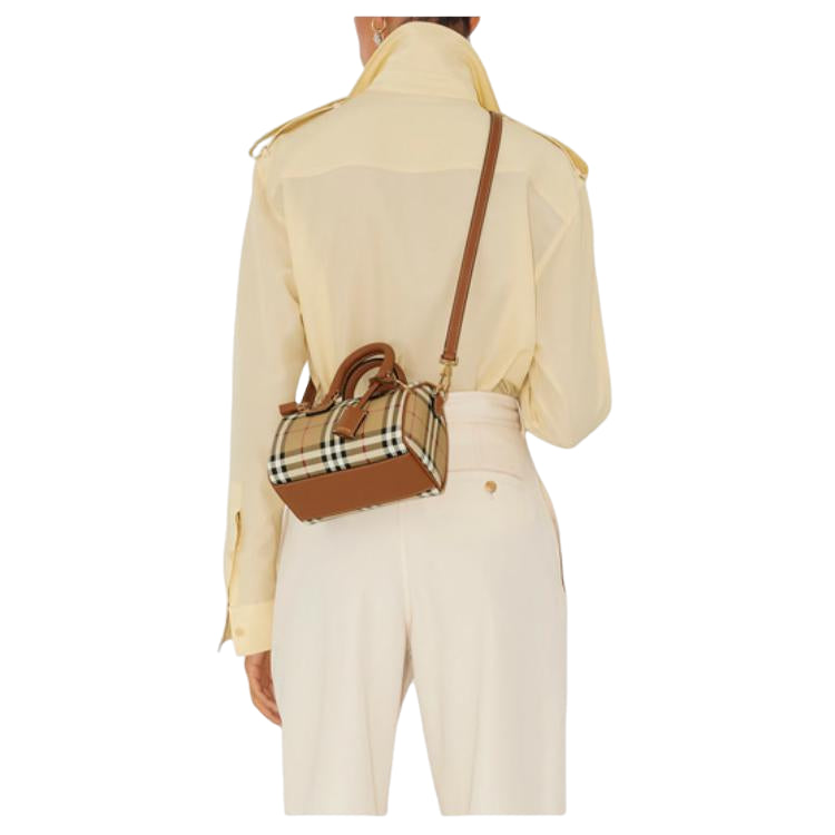 (WMNS) Burberry Mini Check Bowling Bag 'Briar Brown' 81185651