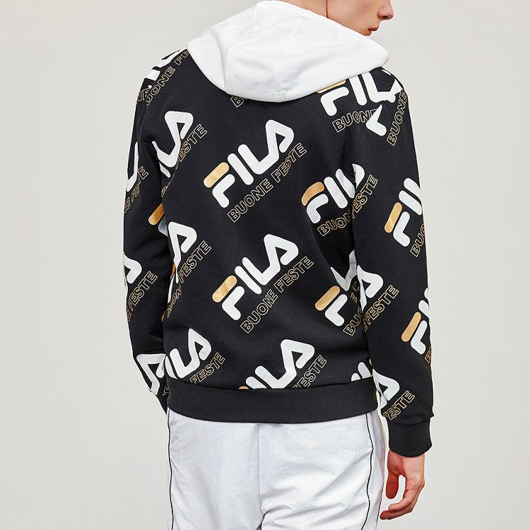 FILA WHITE LINE Series Logo Full Print Sports Knit Jacket Black F11M018514F-BK