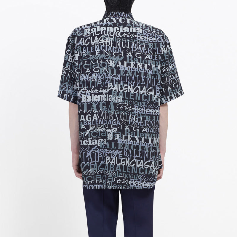 Balenciaga 'Mixed Typo' Logo Print Short Sleeve Shirt 'Black Grey' 556854TELF21269