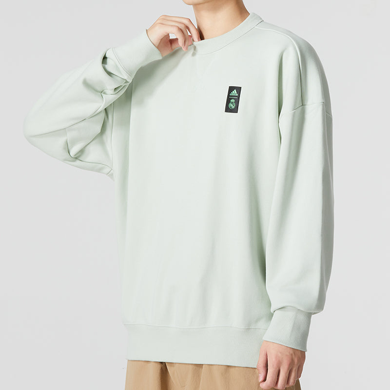 Men's adidas Solid Color Logo Athleisure Casual Sports Pullover Round Neck Green HD1341