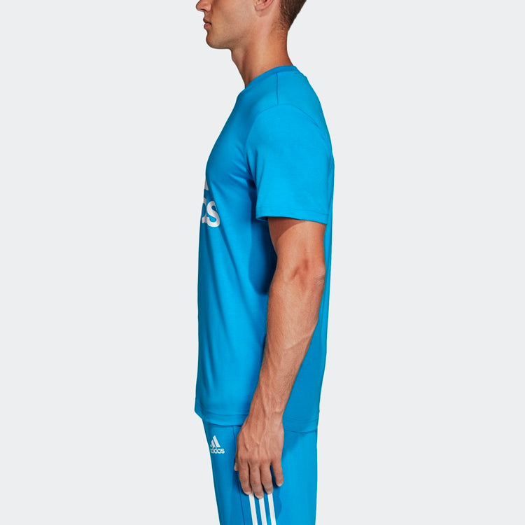 adidas Large Logo Sports Stylish Round Neck Short Sleeve Blue DX2490