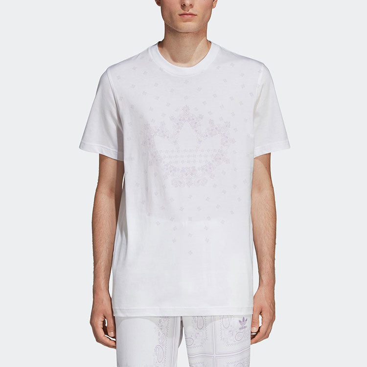 Men's adidas originals Bandana Trefoil Pattern Logo Printing Round Neck Short Sleeve White T-Shirt DX3651