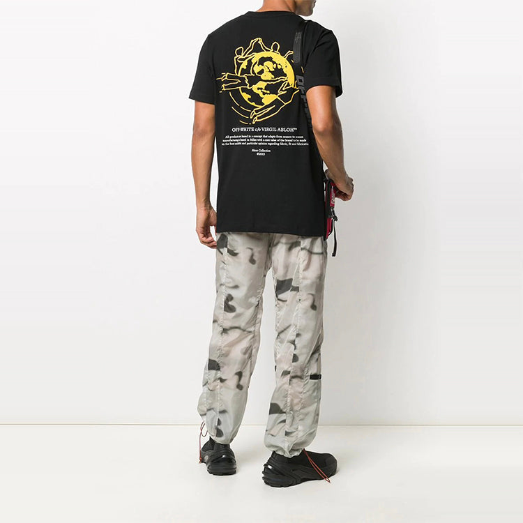 Off-White Embroidered Earth Printing Short Sleeve Black OMAA027F20FAB0071016