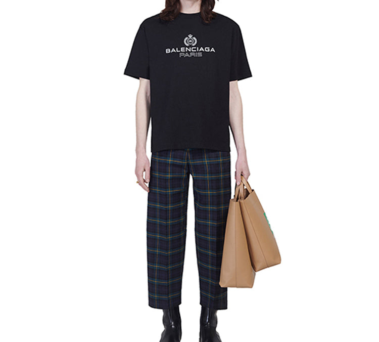 Men's Balenciaga Retro Knit BB Paris Printing Short Sleeve Version Black 594579TGV601000