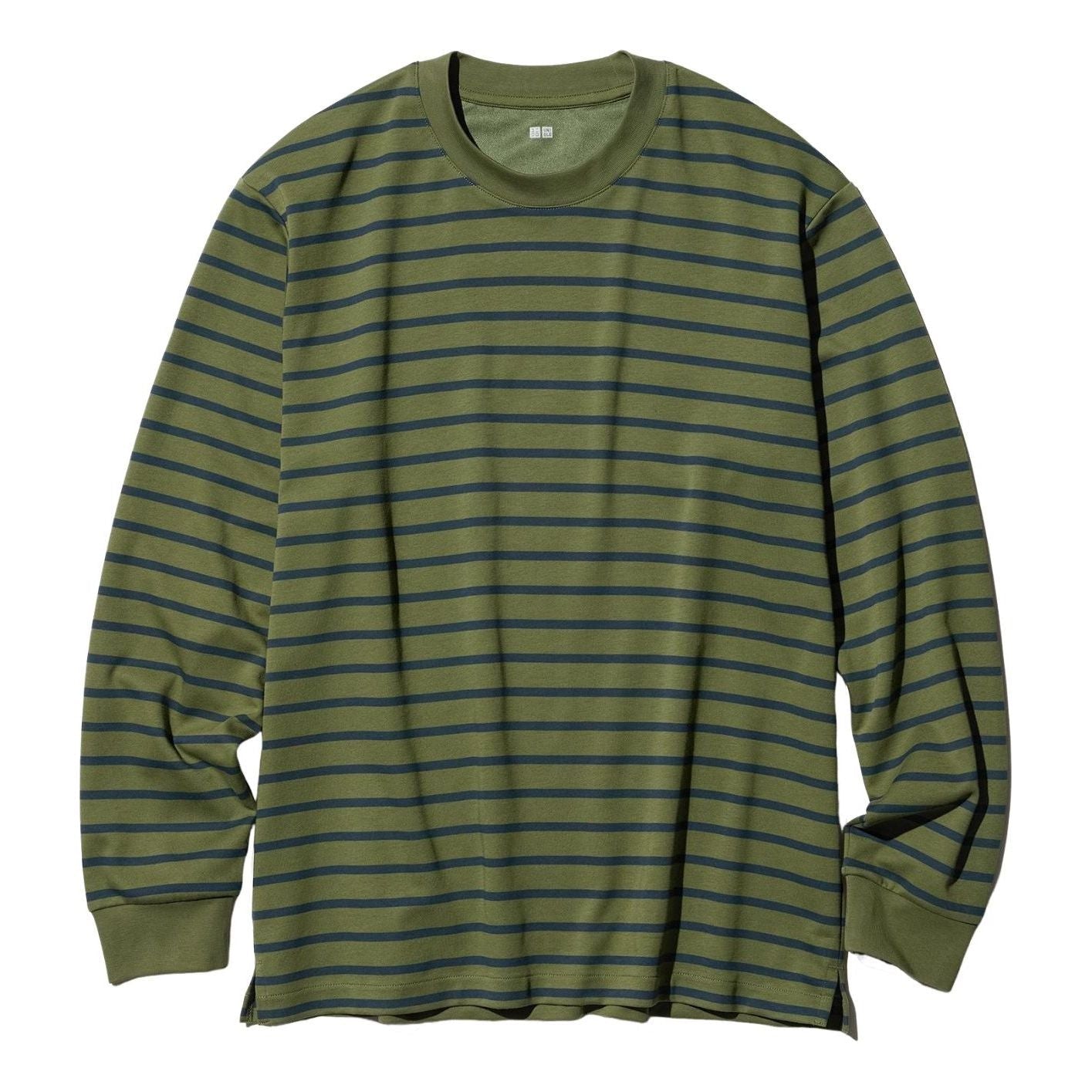 UNIQLO AIRism Cotton Striped Crew Neck T-Shirt Long Sleeve 'Olive' 477340-56