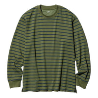 UNIQLO AIRism Cotton Striped Crew Neck T-Shirt Long Sleeve 'Olive' 477340-56