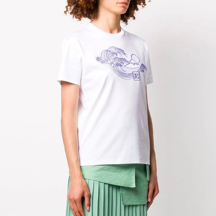 KENZO Cotton Embroidered Printing Short Sleeve White FA52TS956939-01
