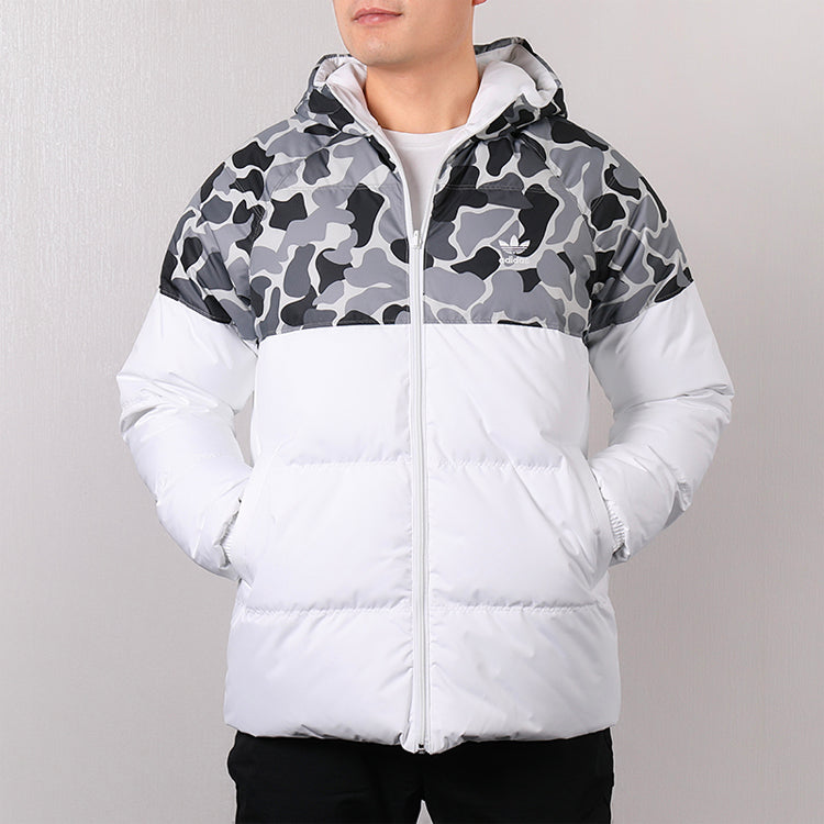 adidas originals Sports Camouflage Printing Splicing Reversible hooded down Jacket White DP8550