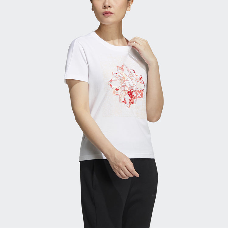 (WMNS) adidas CNY Limited Sports Round Neck Printing Short Sleeve White T-Shirt HC2808