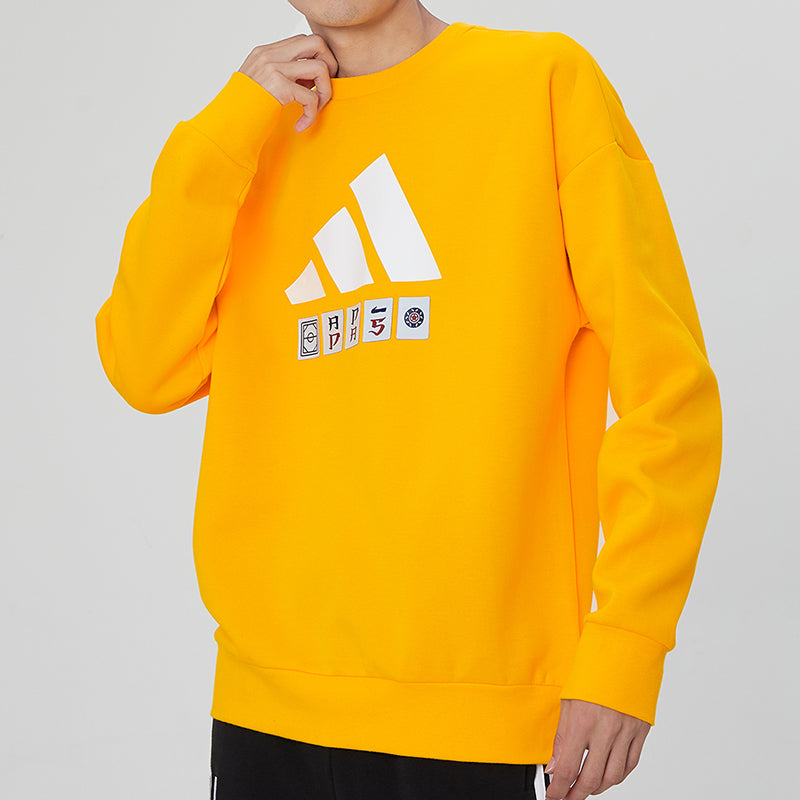 Men's adidas St Story Sweat Large Logo Printing Sports Round Neck Pullover Yellow H39216