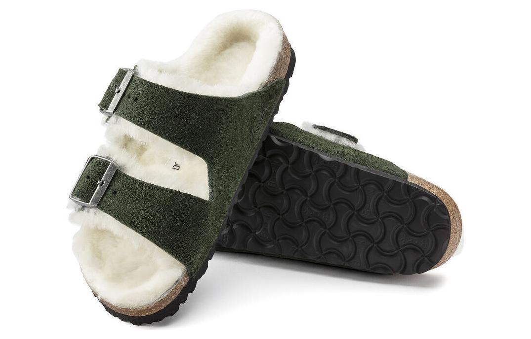Birkenstock Arizona Shearling Sandal Suede Leather Narrow Fit 'Green' 1021102