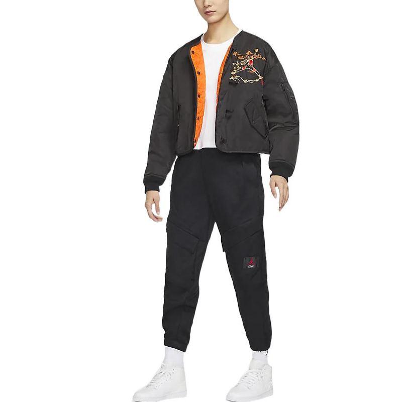 (WMNS) Air Jordan Chinese New Year Printing Ribbed Cuff Reversible Jacket Black DO4146-010