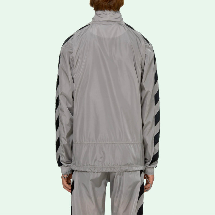 Off-White SS21 Logo Printing Zipper Stripe Sports Jacket Gray OMBD022R21FAB0010610