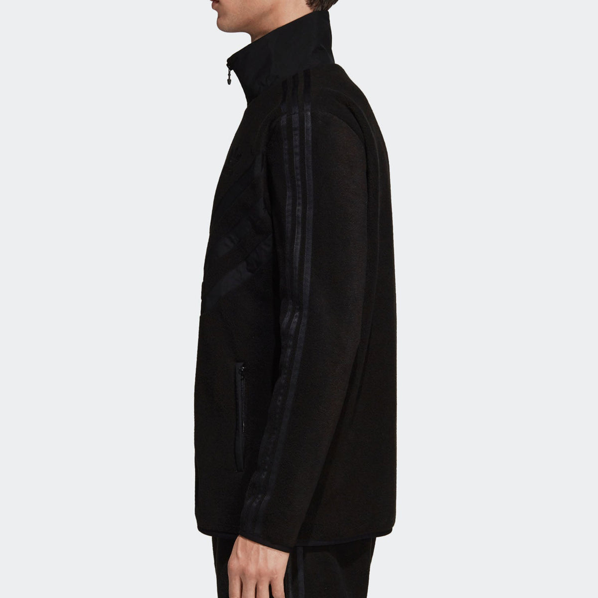 Men's adidas originals Pfleece Trktop Sports Logo Casual Suede Stay Warm Stand Collar Jacket Black EC3675
