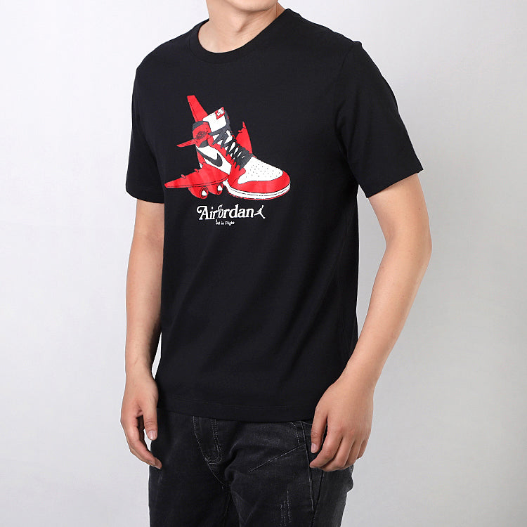 Air Jordan Shoe Alphabet Printing Short Sleeve Black CN3597-010