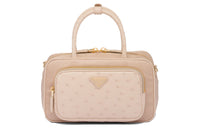 PRADA Recycled Nylon With Ostrich Leather Accents Shoulder Bag Crossbody Bag Handbag Women's Light Camel