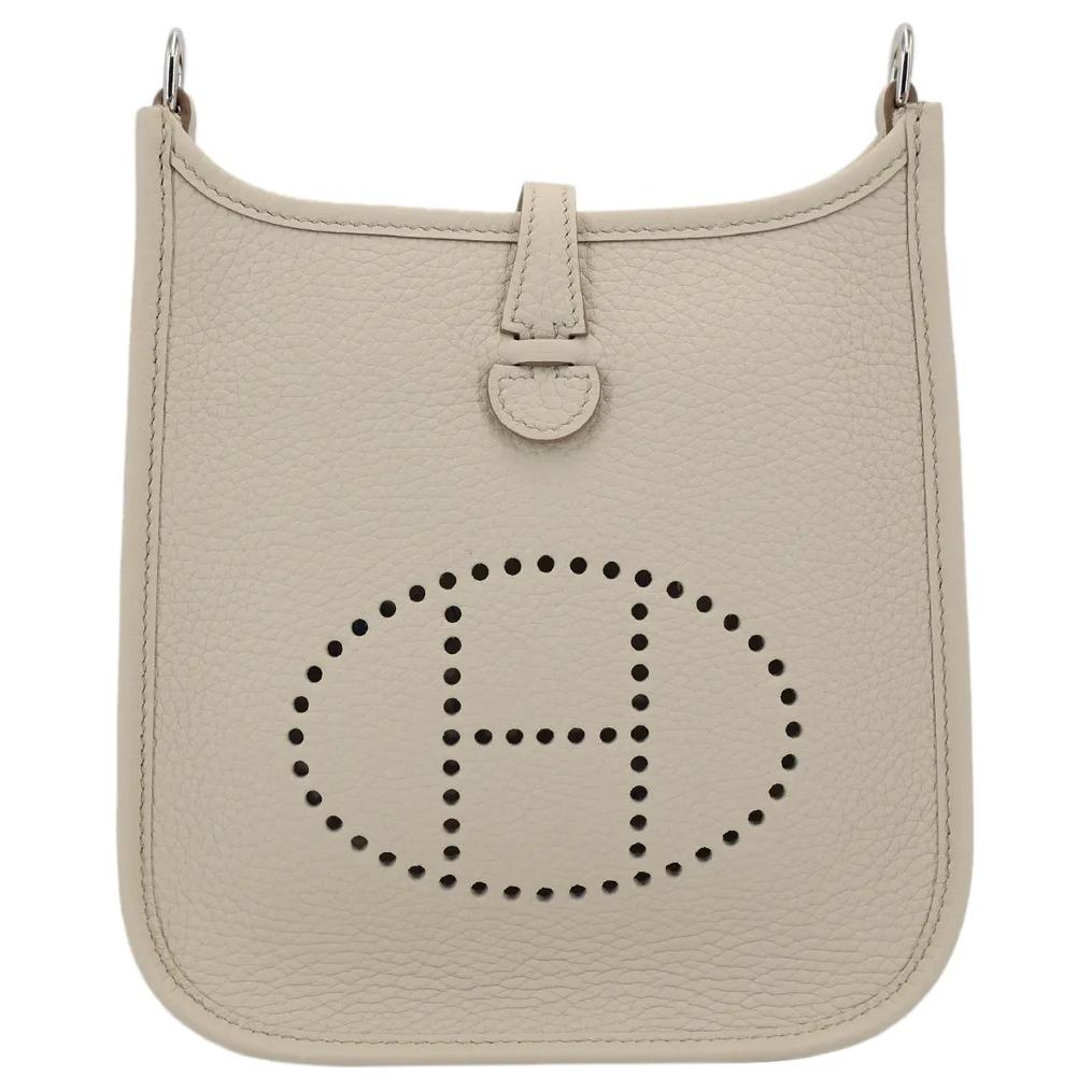 HERMES Evelyne Clemence Leather Shoulder Bag Crossbody Bag Mini Unisex 8L Beton Glacier White
